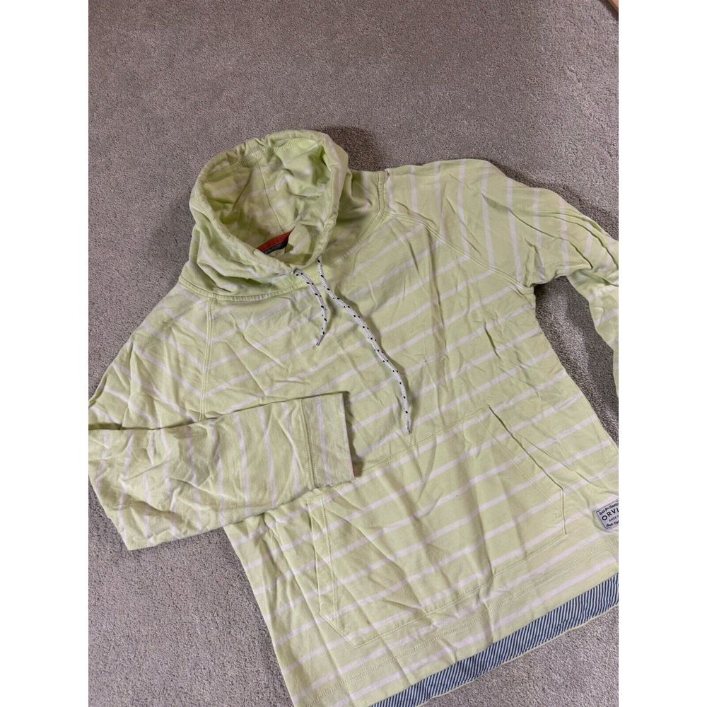 Orvis Women's Pima Modal Blend Small Green Stripe Hoodie Drawstrings Sweater